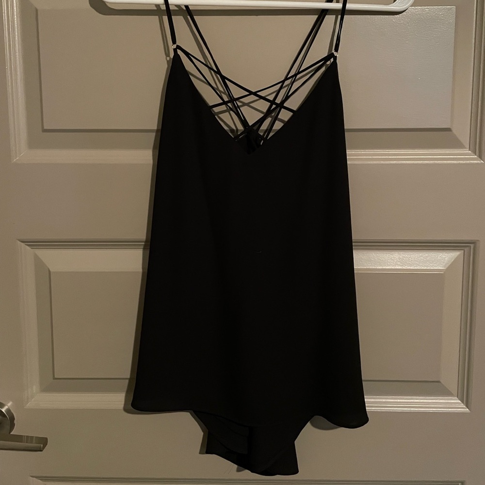 Express, Black V-Cut Cross Front Tank- Size Small
